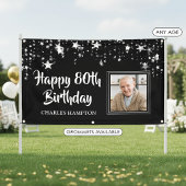80歳の誕生日フォト 黒 白 シルバーの星 横断幕