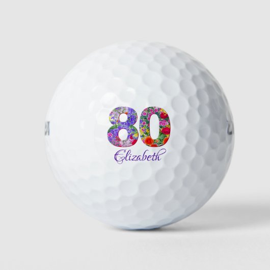 80歳の誕生日フローラカラフル80年の名前 ゴルフボール (正面)