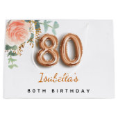 80歳の誕生日フローラバラ金ゴールドユーカリ誕生日 ラージペーパーバッグ (正面)