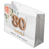 80歳の誕生日フローラバラ金ゴールドユーカリ誕生日 ラージペーパーバッグ (正面アングル)