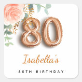 80歳の誕生日フローラバラ金ゴールドユーカリ・モノグラム スクエアシール (正面)