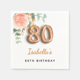 80歳の誕生日フローラバラ金ゴールドユーカリ・モノグラム スタンダードカクテルナプキン