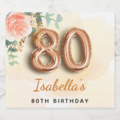 80歳の誕生日フローラバラ金ゴールドユーカリ・モノグラム スパークリングワインラベル (シングルラベル)