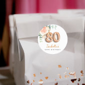 80歳の誕生日フローラバラ金ゴールドユーカリ・モノグラム ラウンドシール