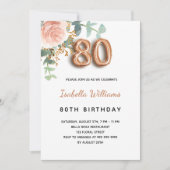 80歳の誕生日フローラバラ金ゴールドユーカリ 招待状 (正面)