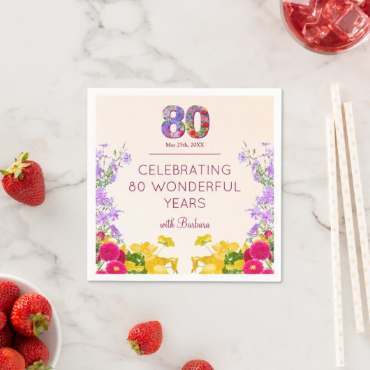 80歳の誕生日フローラモダン80歳のパーティー スタンダードカクテルナプキン (インサイチュ)