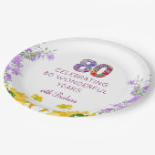 80歳の誕生日フローラモダン80歳のパーティー ペーパープレート (アングル)