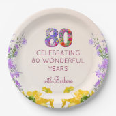 80歳の誕生日フローラモダン80歳のパーティー ペーパープレート (正面)