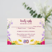 80歳の誕生日フローラモダン80歳のパーティー 出欠カード (スタンド正面)