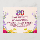 80歳の誕生日フローラモダン80歳のパーティー 案内ポストカード (正面)