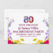 80歳の誕生日フローラモダン80歳のパーティー 案内ポストカード (正面/裏面)