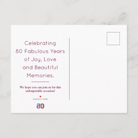 80歳の誕生日フローラモダン80歳のパーティー 案内ポストカード (裏面)