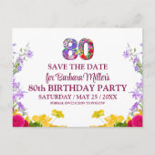 80歳の誕生日フローラモダン80歳のパーティー 案内ポストカード (正面)