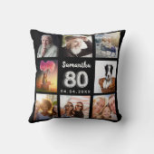 80歳の誕生日ブラックシルバーカスタムフォトコラージュ クッション (裏面)