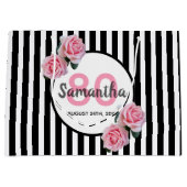 80歳の誕生日ブラックストライプローズピンクのバラ名 ラージペーパーバッグ (正面)