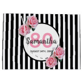 80歳の誕生日ブラックストライプローズピンクのバラ名 ラージペーパーバッグ (裏面)