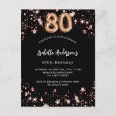 80歳の誕生日ブラックバラ金ゴールド星 インビテーションポストカード (正面)