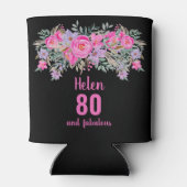 80歳の誕生日ブラックピンクのフローラ缶 缶クーラー (裏面)