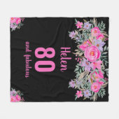 80歳の誕生日ブラックピンクフローラフリースブランケット フリースブランケット (正面(横))