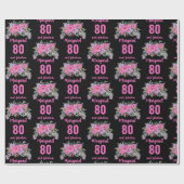 80歳の誕生日ブラックピンクフローラ ラッピングペーパー (フラット)