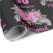 80歳の誕生日ブラックピンクフローラ ラッピングペーパー (ロールコーナー)