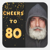 80歳の誕生日ブラックフォールド応援メンズ スクエアシール (正面)