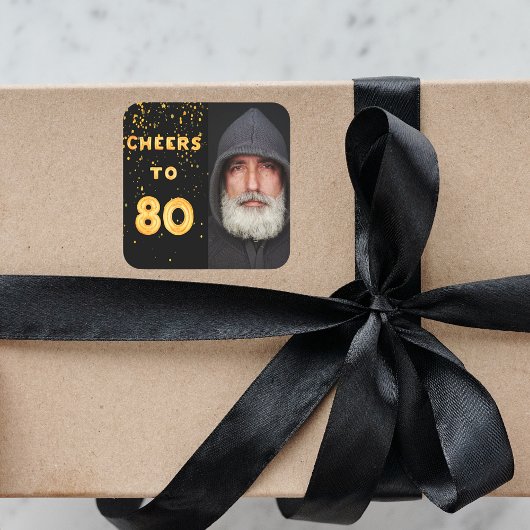 80歳の誕生日ブラックフォールド応援メンズ スクエアシール