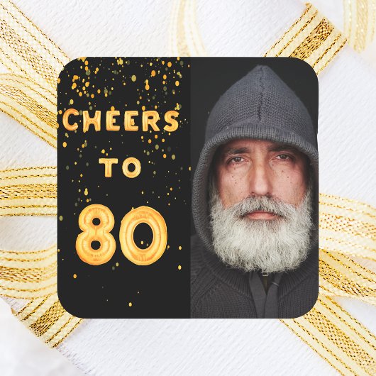 80歳の誕生日ブラックフォールド応援メンズ スクエアシール