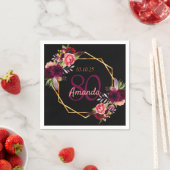 80歳の誕生日ブラックブルゴーニュ花模様幾何学的 スタンダードカクテルナプキン (インサイチュ)