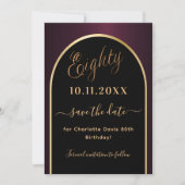 80歳の誕生日ブラックブルゴーニュ金ゴールドアーチ セーブザデート (正面)