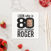 80歳の誕生日ブラックルック80カスタムの写真と名前 スタンダードカクテルナプキン (インサイチュ)