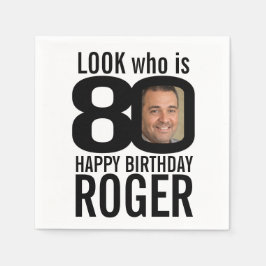 80歳の誕生日ブラックルック80カスタムの写真と名前 スタンダードカクテルナプキン