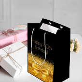 80歳の誕生日ブラック金ゴールドボウ ミディアムペーパーバッグ