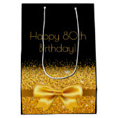 80歳の誕生日ブラック金ゴールドボウ ミディアムペーパーバッグ (裏面)