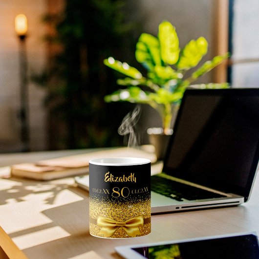 80歳の誕生日ブラック金ゴールド名クラシック エレガント コーヒーマグカップ