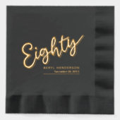 80歳の誕生日ブラック&金ゴールド 箔ナプキン (正面)