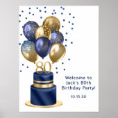 80歳の誕生日ブルーバルーンケーキポスター ポスター (正面)