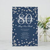 80歳の誕生日プログラム シルバー ネイビー グリッター メニュー (スタンド正面)