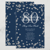 80歳の誕生日プログラム シルバー ネイビー グリッター メニュー (正面/裏面)