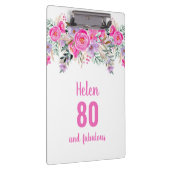 80歳の誕生日ホワイトピンクフローラ クリップボード (右)