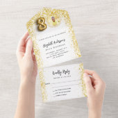 80歳の誕生日ホワイト金ゴールド写真パーティーRSVP オールインワン招待状 (貼ってはがせる)