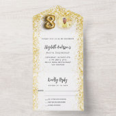 80歳の誕生日ホワイト金ゴールド写真パーティーRSVP オールインワン招待状 (内側)