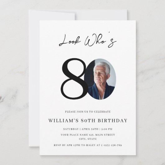 80歳の誕生日モダンシンプル写真  招待状 (正面)