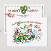 80歳の誕生日ユーモア満載カスタム似顔絵招待状 招待状 (正面/裏面)