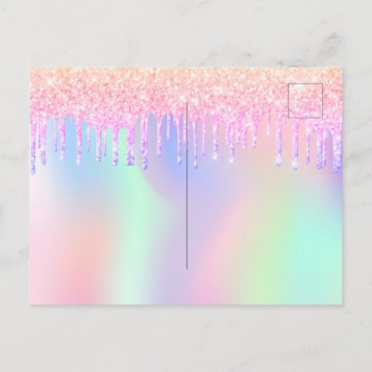 80歳の誕生日レインボーグリッターピンク日付を保存 ポストカード (裏面)