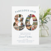 80歳の誕生日写真コラージュ エレガントでタイムレス 招待状 (スタンド正面)