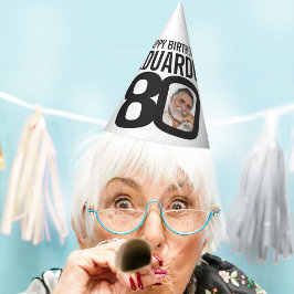 80歳の誕生日写真パーソナライズ白黒モノ パーティーハット