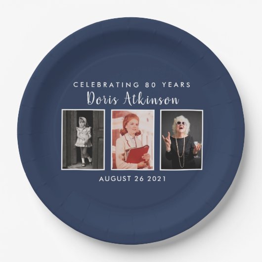 80歳の誕生日写真プレート ペーパープレート (正面)