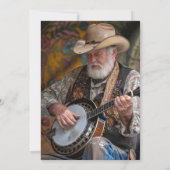 80歳の誕生日写真 ラスティックカウボーイ ハット ブーツ 招待状 (裏面)