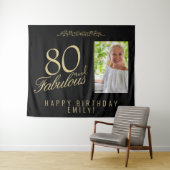 80歳の誕生日写真 黒の背景 タペストリー (インサイチュ(横))